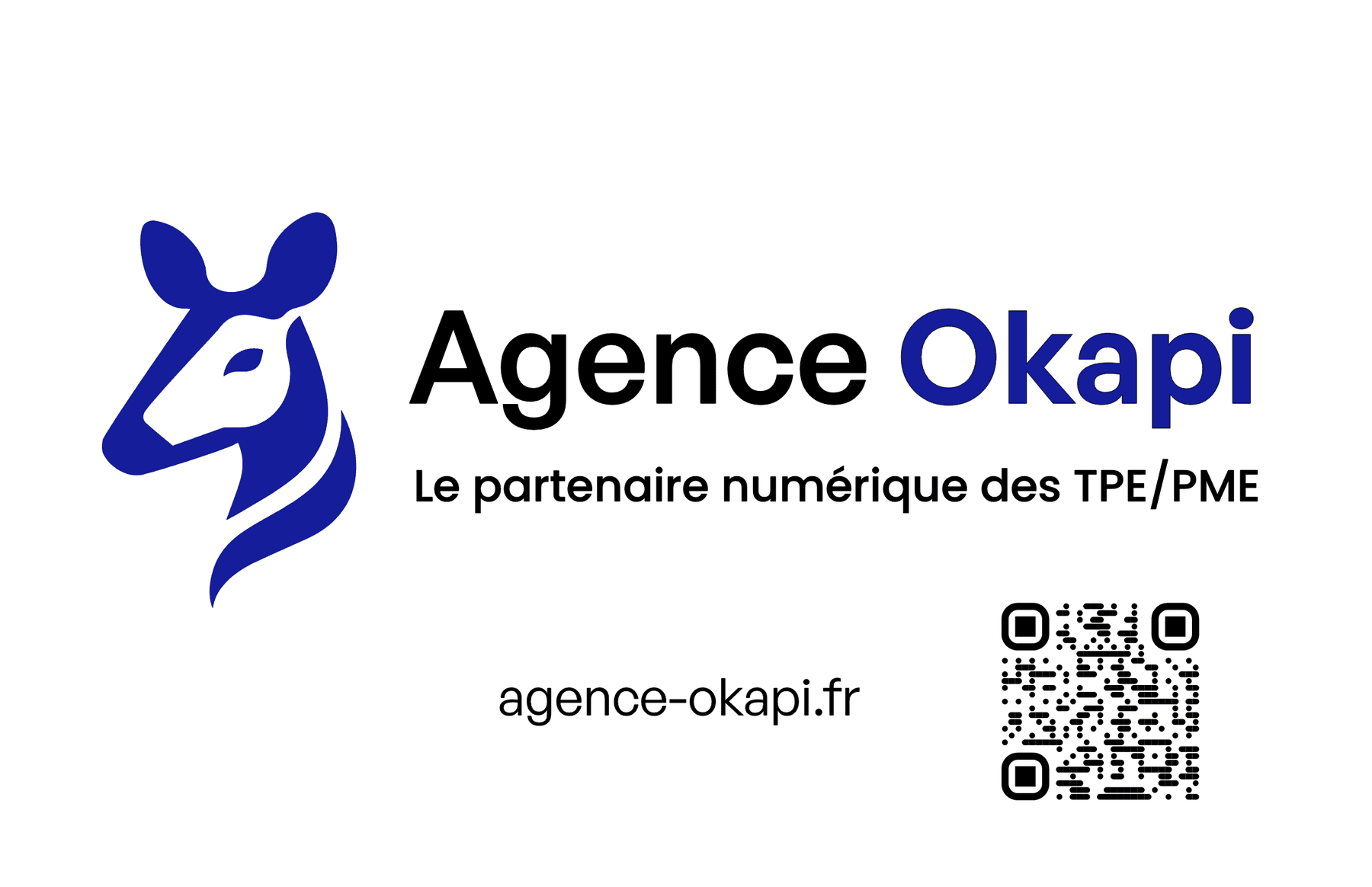Recto de la carte de visite Agence Okapi